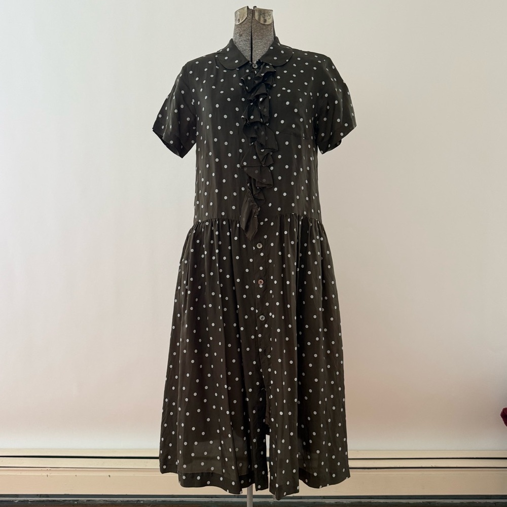 Comme des Garcons Black and White Puff Sleeve Midi Dress 2006